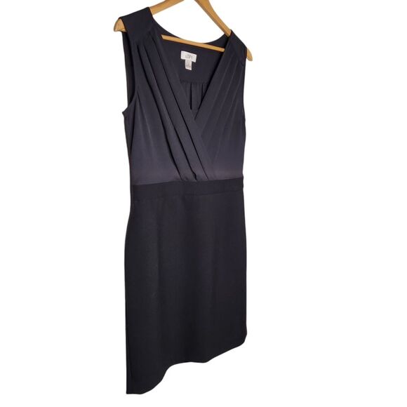LOFT Black Sleeveless Dress Pencil Sheath Short Wrap Sheer Silk Fitted Classic 8 - Picture 2 of 16